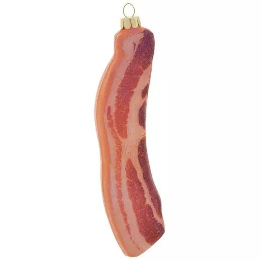 Robert Stanley Bacon Strip Glass Blown Christmas Ornament Glitter Food Decor
